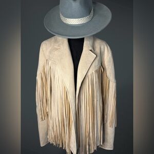 Umgee Beige Fringe Faux Suede Jacket